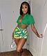 Lace Up Crop Top Shirt Print Shorts Casual Suit MEM-88443
