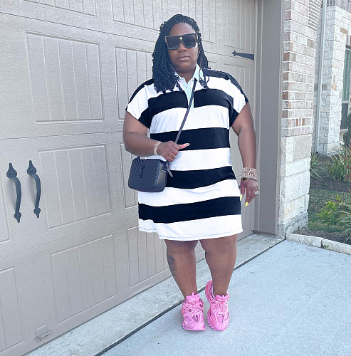 Plus Size 5XL Stripes Midi Dresses WA-77437