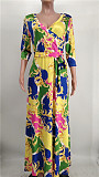 Elegant Street V-Neck Print Sashes Dresses NK-8616