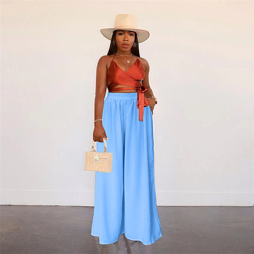 Solid Color Loose High Waist Wide Leg Pants OD-8497