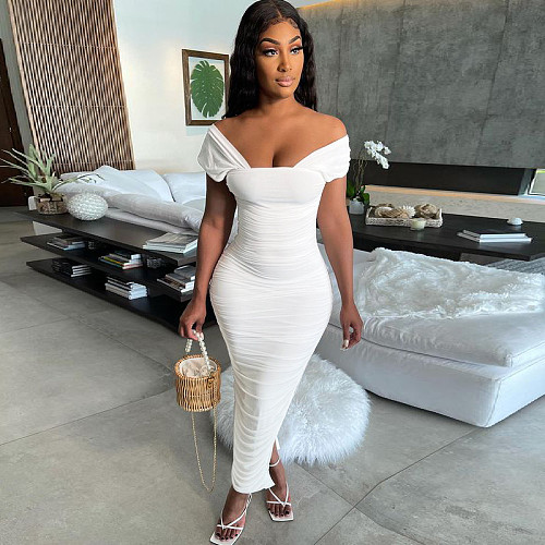 Solid Sleeveless Bodycon Ruched Wrap Dress MEY-2054