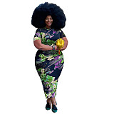 Floral Print Short Sleeve Vintage Plus Size Dresses OSS-22298