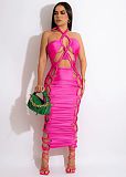 Ruched Cut Out Bandage Halter Maxi Dresses BN-9324