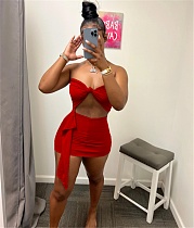 Strapless Tube Crop Tops with Mini Skirt 2 Piece Set WSM-5317