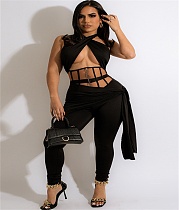 Cross Halter Crop Top Leggings 3 Piece Set YF-10122