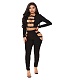 Hollow Out Skinny Long Sleeve Crop Top Pencil Pants Suit PY-8450