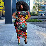 Floral Print Short Sleeve Vintage Plus Size Dresses OSS-22298