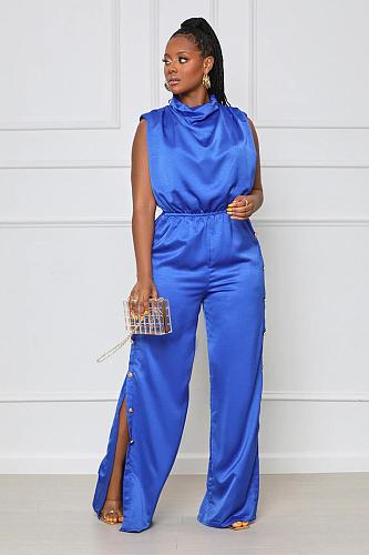 Turtleneck Sleeveless High Split Wide Leg Jumpsuits MOF-6698