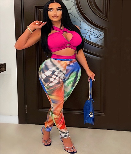 Cut Out Bandage Crop Top Leggings 2 Piece Set OSM-4353