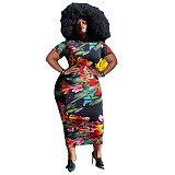 Floral Print Short Sleeve Vintage Plus Size Dresses OSS-22298
