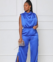 Turtleneck Sleeveless High Split Wide Leg Jumpsuits MOF-6698