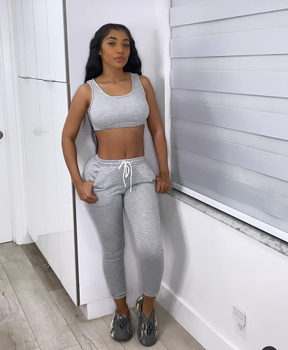 Fitness Crop Tank Top Sweatpants Matching Set LSL-6494