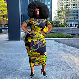 Floral Print Short Sleeve Vintage Plus Size Dresses OSS-22298
