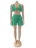 Beach Tassel Knitted Bra Top+Shorts Two Piece Sets OSM-6135