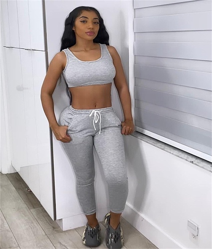 Fitness Crop Tank Top Sweatpants Matching Set LSL-6494