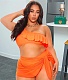 Sexy Solid Color One Shoulder Sleeveless Ruffle Push-Up Bra Cover Up Skirt Swimwear 3 Piece Bikini Sets LP-6297