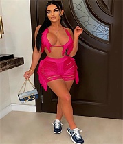 Beach Tassel Knitted Bra Top+Shorts Two Piece Sets OSM-6135
