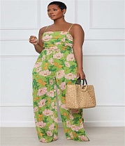 Boho Floral Print Spaghetti Strap Wide Leg Jumpsuit ANDI-1366