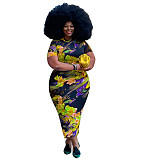 Floral Print Short Sleeve Vintage Plus Size Dresses OSS-22298