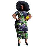 Floral Print Short Sleeve Vintage Plus Size Dresses OSS-22298