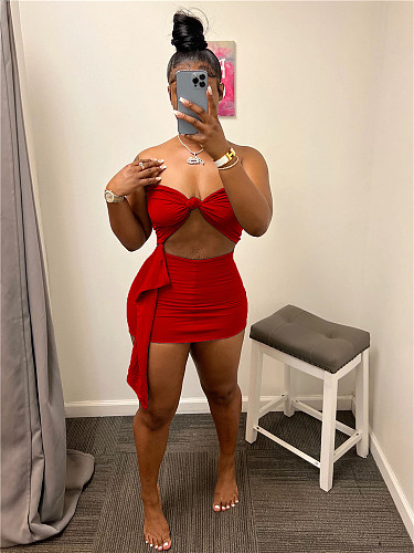 Strapless Tube Crop Tops with Mini Skirt 2 Piece Set WSM-5317