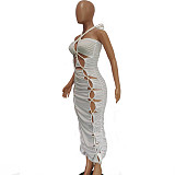 Ruched Cut Out Bandage Halter Maxi Dresses BN-9324