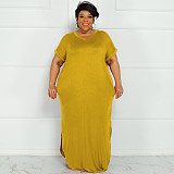 Casual Solid Short Sleeve Plus Size Maxi Dresses OSS-22299