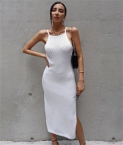 Summer Women Slim Solid Color Sleeveless High Waist Sheath Side Slit Skinny Thin Streetwear Long Dress OYW-21700