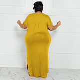 Casual Solid Short Sleeve Plus Size Maxi Dresses OSS-22299