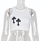 Y2K Cross Embroidered Basic Tank Crop Tops BANT-6322