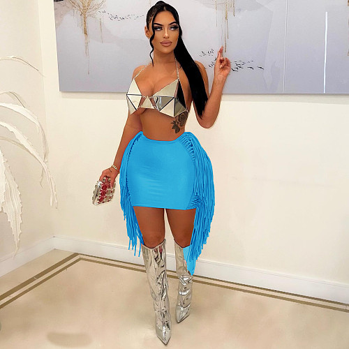 Side Tassel High Waist Stretchy Hot Women Skirt  MDF-5323