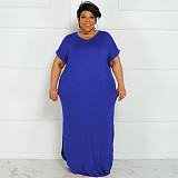 Casual Solid Short Sleeve Plus Size Maxi Dresses OSS-22299
