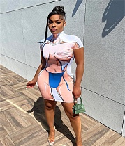 3D Human Body Printed Short Sleeve Dresses AL-287