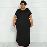 Casual Solid Short Sleeve Plus Size Maxi Dresses OSS-22299