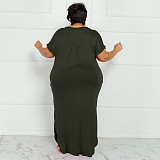 Casual Solid Short Sleeve Plus Size Maxi Dresses OSS-22299