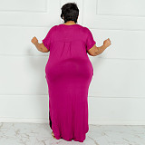 Casual Solid Short Sleeve Plus Size Maxi Dresses OSS-22299