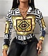Classic Print Turn Down Collar Long Sleeve Shirts Blouse OYW-20650