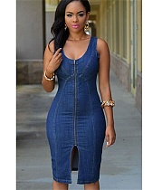 Zipper Front Slim Denim Dresses RS-171