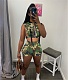 Camo Print Buckle Pockets Vest Jacket Shorts Suit FOS-8305