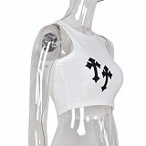 Y2K Cross Embroidered Basic Tank Crop Tops BANT-6322
