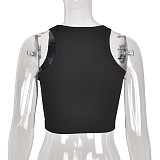 Y2K Cross Embroidered Basic Tank Crop Tops BANT-6322