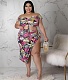 Leaves Print Off Shoulder Crop Top High Split Skirt Set ASL-7081