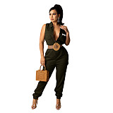 Turn-down Collar Sleeveless Zipper Casual Jumpsuit DY-69511