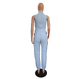 Turn-down Collar Sleeveless Zipper Casual Jumpsuit DY-69511