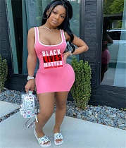 Letter Print Sleeveless Bodycon Mini Tank Dresses SHA-86315