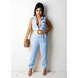 Turn-down Collar Sleeveless Zipper Casual Jumpsuit DY-69511