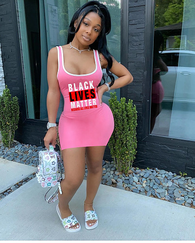 Letter Print Sleeveless Bodycon Mini Tank Dresses SHA-86315