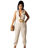 Turn-down Collar Sleeveless Zipper Casual Jumpsuit DY-69511