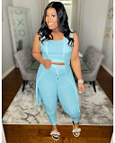 Knit Ribbed Sleeveless Cardigan 3 Piece Pants Set YH-5268