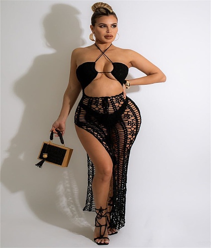 Halter Backless Crochet Cover Ups Beach Dresses OSM-4363